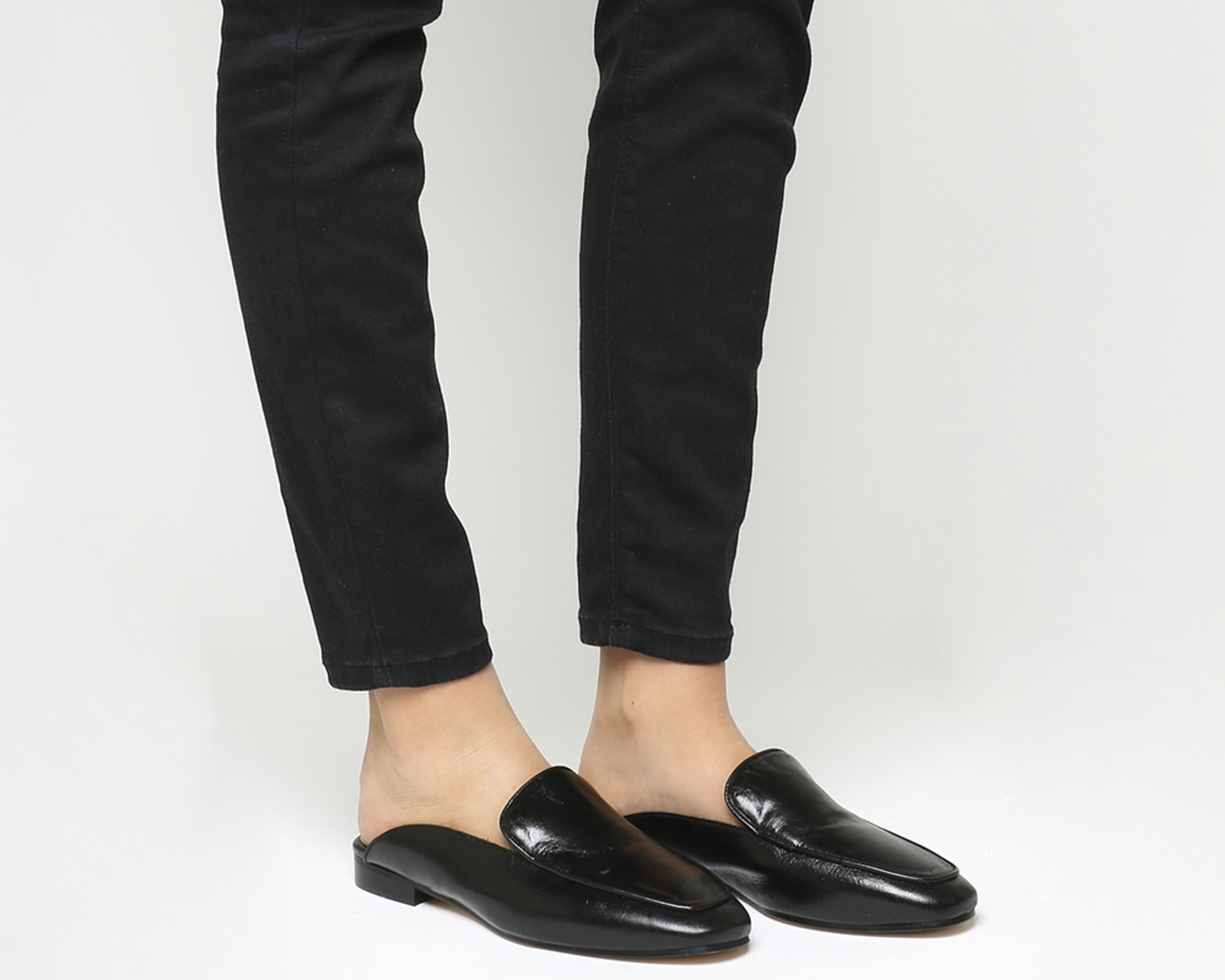 Office France Flat Mules Black Leather 
