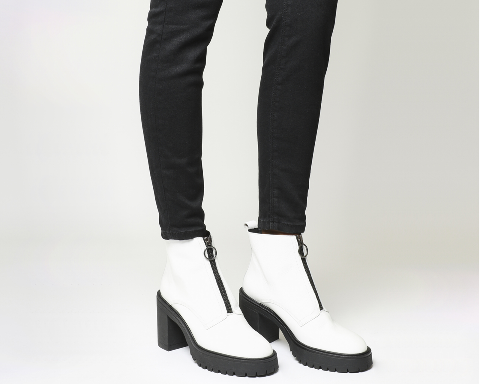OFFICELive A Little Front Zip Chunky BootsOff White Patent Leather