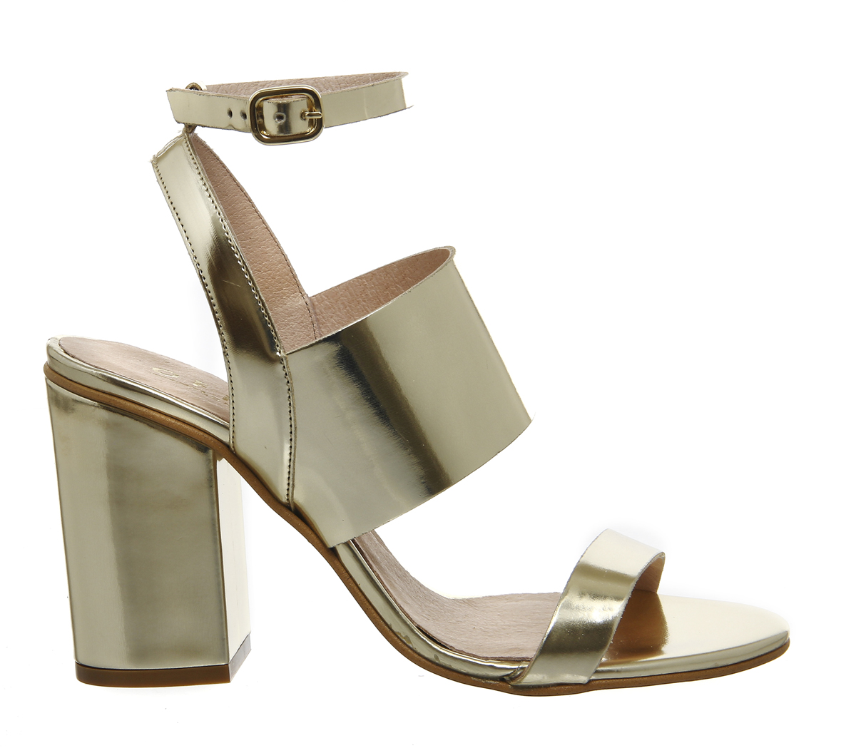 OFFICETime 3 Strap Block Heel SandalGold