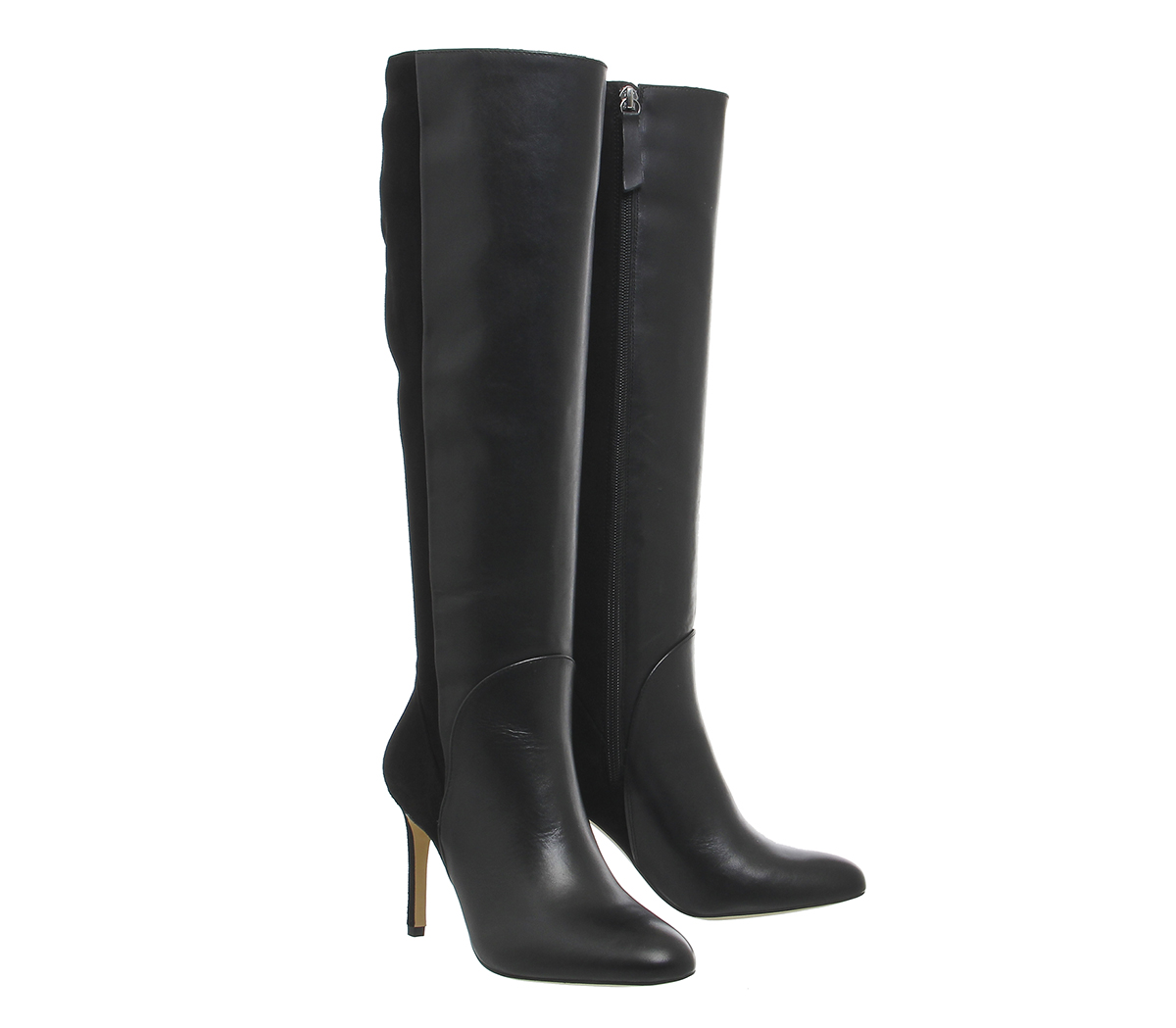 OFFICEElliot Slim Heel Knee BootsBlack Leather Black Suede