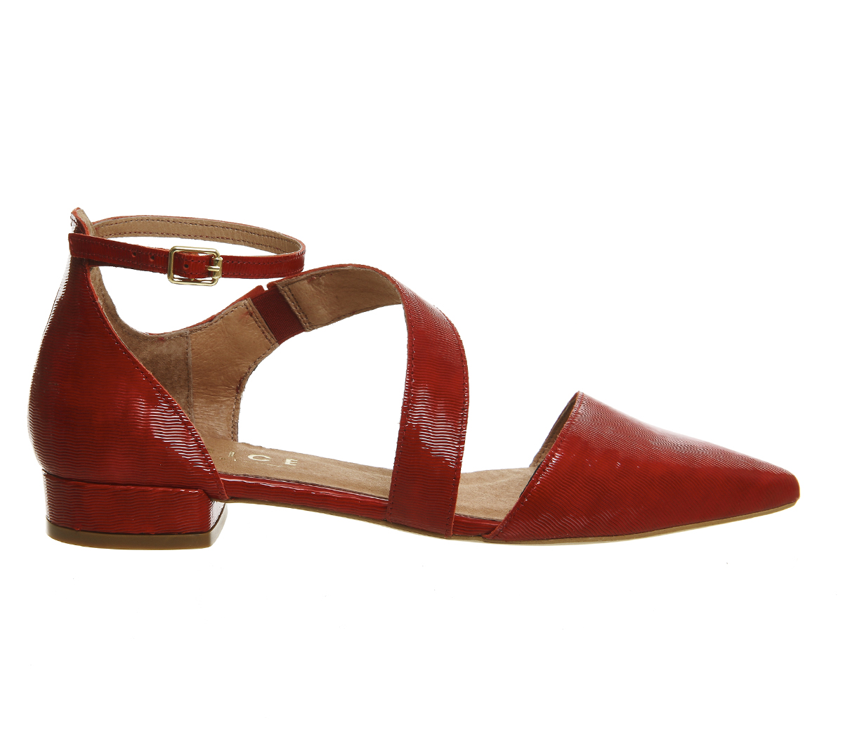 OFFICEDilly Two Part Ankle Strap Point PumpsRed Leather