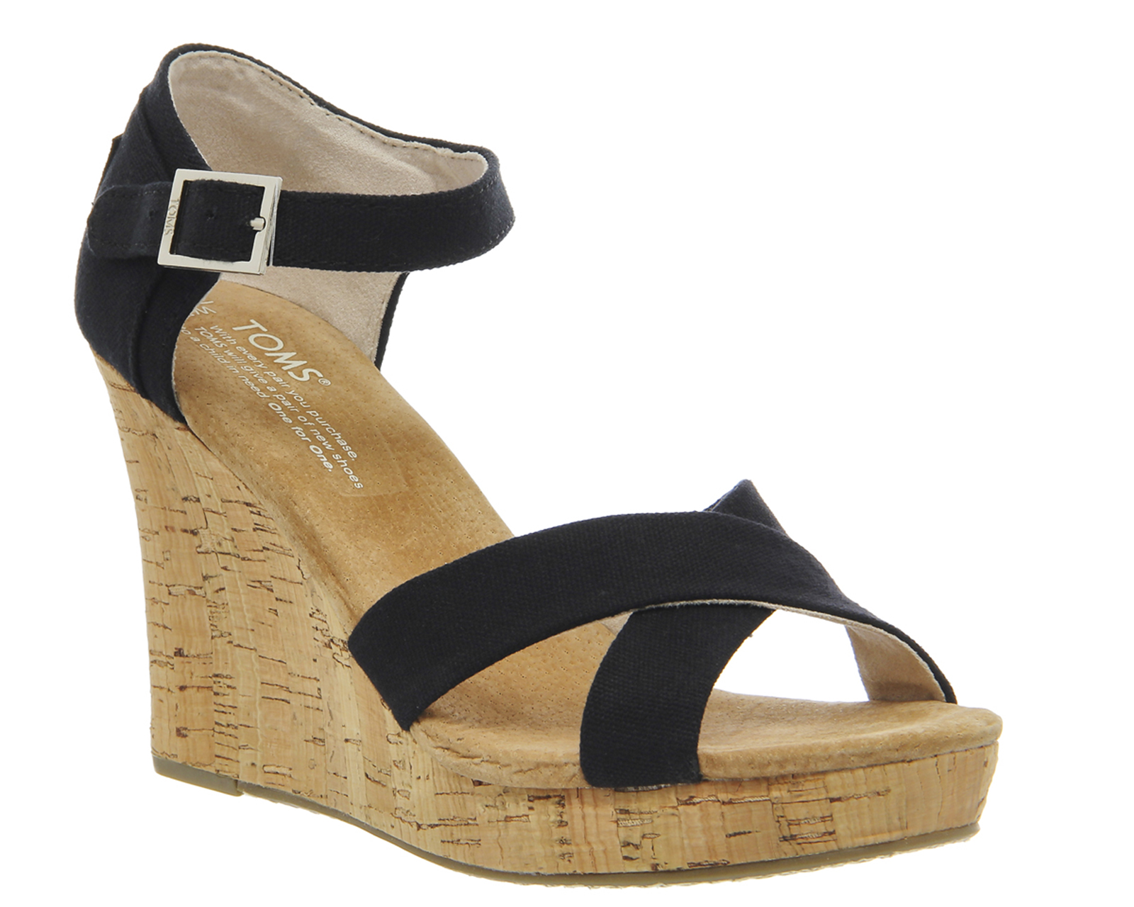 Toms Strappy Wedge Black Canvas - High 